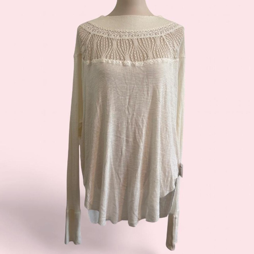 Free People cream thermal lace top — brand new with tags